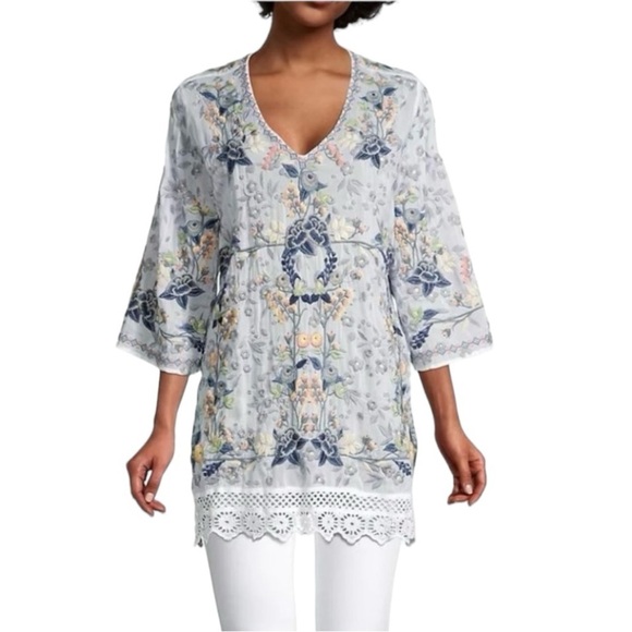 Johnny Was Azalia Floral Embroidered Tunic Top | Size M | NWT Boho Lace Trim - Picture 3 of 13